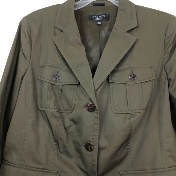 Talbots Cargo Jacket Blazer Size 12W Olive Moto - Picture 3 of 8